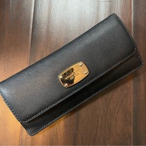 Michael Kors Black Leather Wallet with Gold Accent